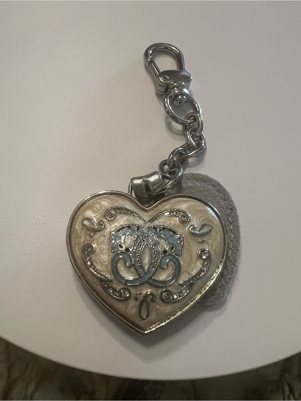 Sharif Enameled Heart Bag Charm w/Mirror!! EXCELLENT Condition & Rare!!